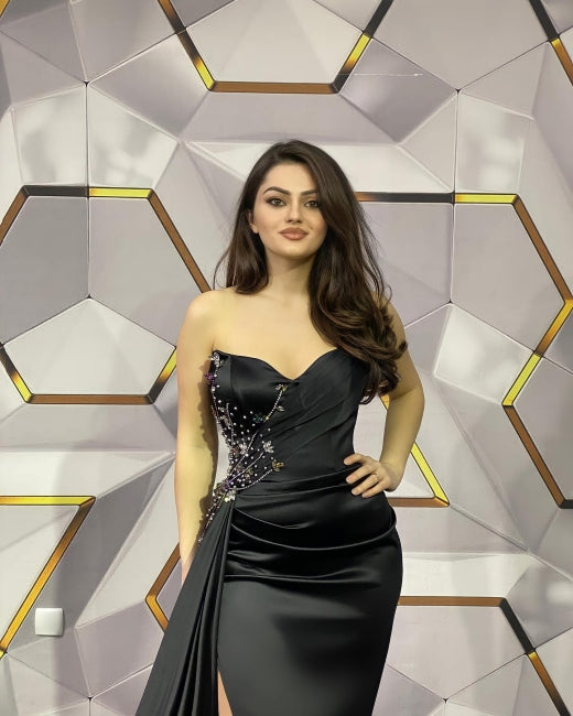 Long Black Sleeveless Slit Mermaid Prom Dresses with Glitter