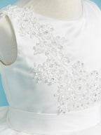 Long Flower Girl Dresses Ball Gown Crew Neck Lace Tulle Junior Bridesmaid Dress