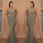 Long Halter Mermaid Sleeveless Evening Prom Dress
