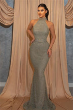 Long Halter Mermaid Sleeveless Evening Prom Dress