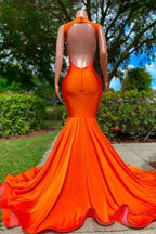Long Mermaid Deep Sequined V-neck Stretch Satin Backless Prom Dress with Appliques by BIZTUNNEL