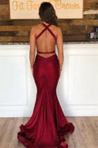 Long Mermaid Halter Open Back Prom Dress
