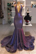 Lange Meerjungfrau Neckholder Pailletten Formelle Ballkleider