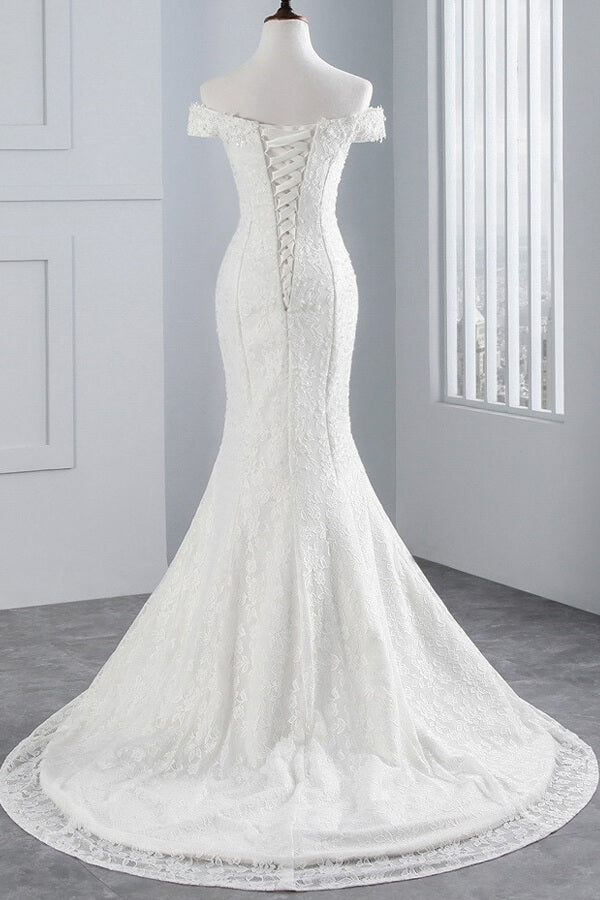 Langes Meerjungfrau-Spitzen-Trägerloses Schnürkleid Brautkleid