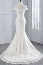 Langes Meerjungfrau-Spitzen-Trägerloses Schnürkleid Brautkleid