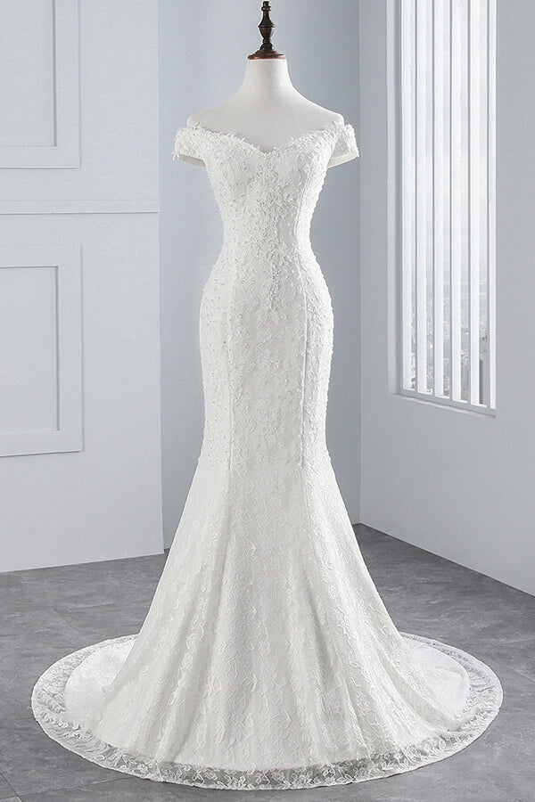Langes Meerjungfrau-Spitzen-Trägerloses Schnürkleid Brautkleid