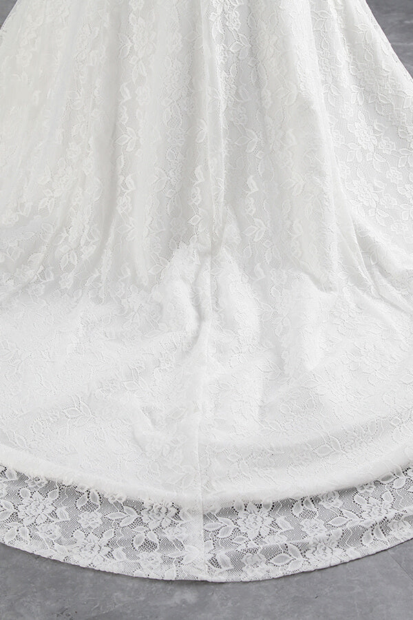 Langes Meerjungfrau-Spitzen-Trägerloses Schnürkleid Brautkleid