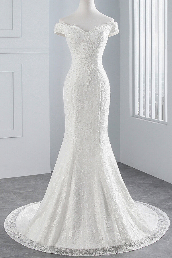 Langes Meerjungfrau-Spitzen-Trägerloses Schnürkleid Brautkleid