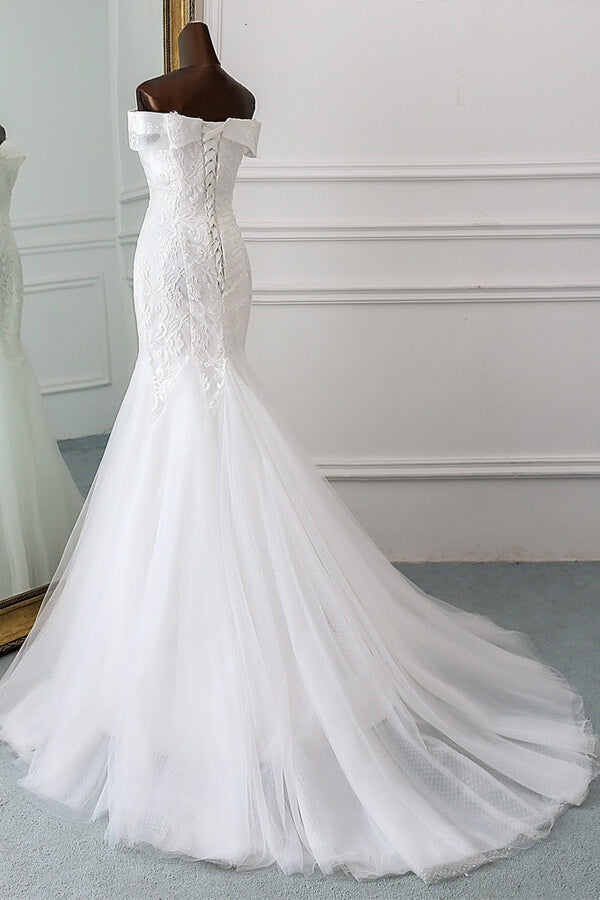 Langes Meerjungfrau-Trägerloses Applikations-Spitzen-Tüll-Brautkleid