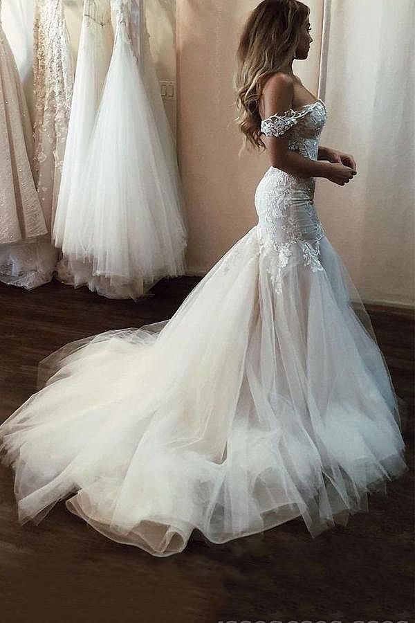 Langes Meerjungfrau-Trägerloses Spitzenkleid mit Rückenfreiem Ausschnitt für Hochzeiten