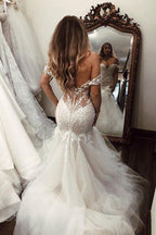 Langes Meerjungfrau-Trägerloses Spitzenkleid mit Rückenfreiem Ausschnitt für Hochzeiten