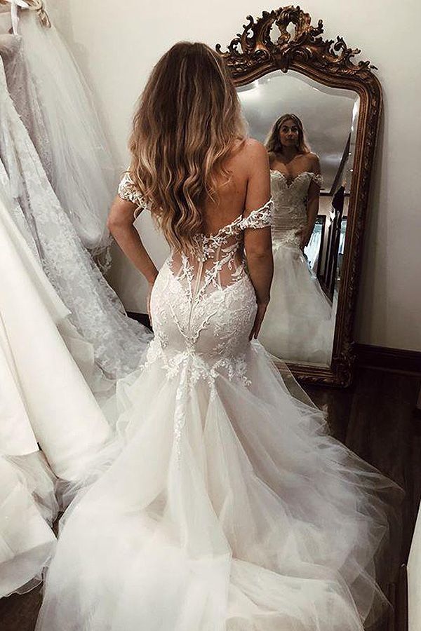 Langes Meerjungfrau-Trägerloses Spitzenkleid mit Rückenfreiem Ausschnitt für Hochzeiten