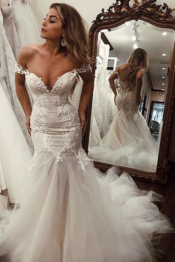 Langes Meerjungfrau-Trägerloses Spitzenkleid mit Rückenfreiem Ausschnitt für Hochzeiten