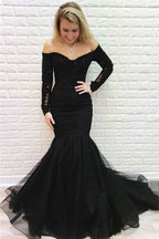 Long Mermaid Off-the-shoulder Lace Formal Prom Dress with Sleeves