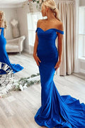 Vestidos Largos de Sirena de Satén para Baile de Graduación con Hombros Descubiertos