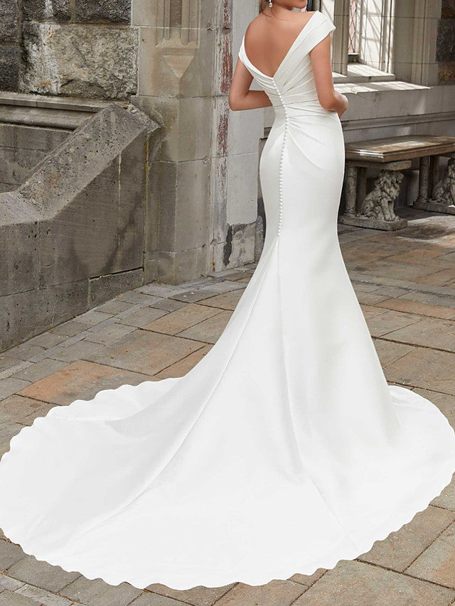 Lange Meerjungfrau-Trägerlos-Satin-Brautkleider