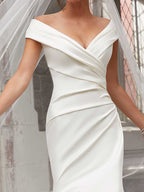 Lange Meerjungfrau-Trägerlos-Satin-Brautkleider