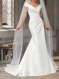 Lange Meerjungfrau-Trägerlos-Satin-Brautkleider