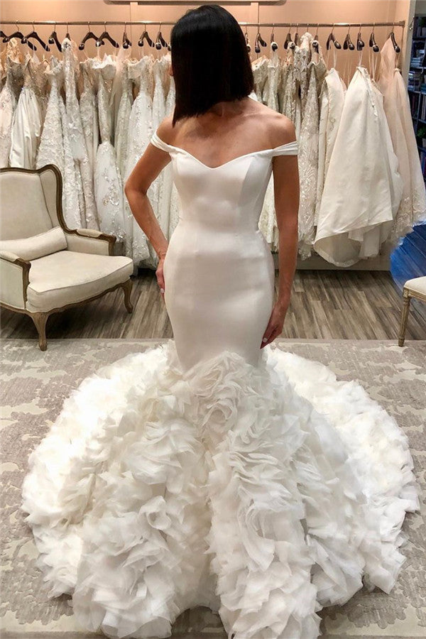 Lange Meerjungfrau-Trägerlos-Tüll-Hochzeitskleider