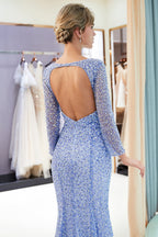 Long Mermaid Sequins Formal Evening Dresses with Sleeves