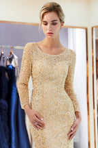 Long Mermaid Sequins Formal Evening Dresses with Sleeves