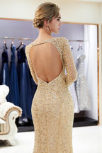 Long Mermaid Sequins Formal Evening Dresses with Sleeves