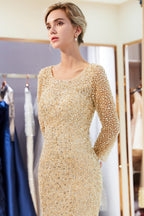 Long Mermaid Sequins Formal Evening Dresses with Sleeves