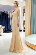 Long Mermaid Sequins Formal Evening Dresses with Sleeves
