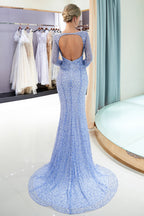Long Mermaid Sequins Formal Evening Dresses with Sleeves