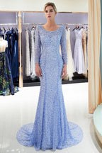 Long Mermaid Sequins Formal Evening Dresses with Sleeves