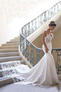 Vestido de Noiva Longo Mermaid com Alcinha em Renda Sem Costas