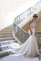 Vestido de Noiva Longo Mermaid com Alcinha em Renda Sem Costas