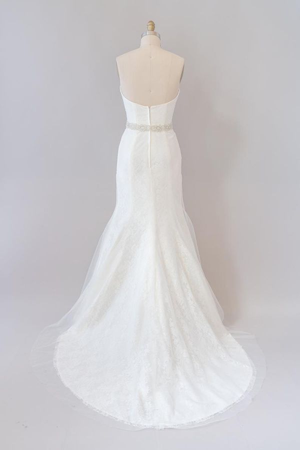 Langes Meerjungfrau-Trägerloses Tüll-Spitzen-Brautkleid