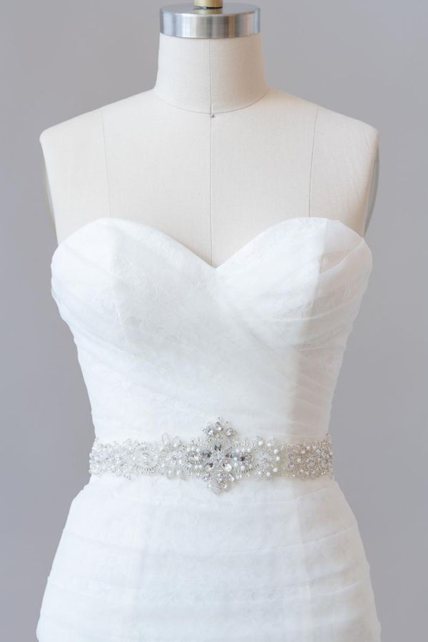 Langes Meerjungfrau-Trägerloses Tüll-Spitzen-Brautkleid