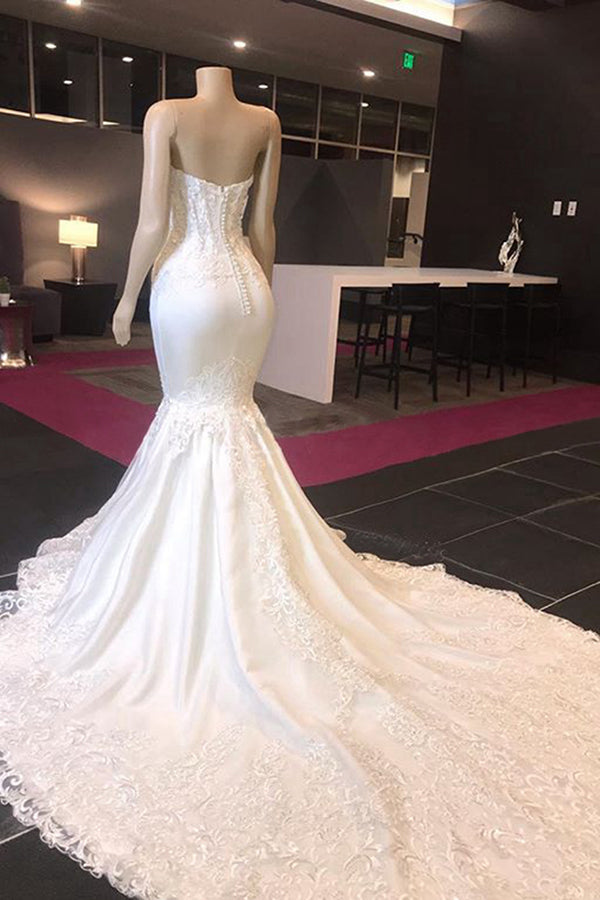 Langes Meerjungfrau-Sweetheart-Applikations-Spitzen-Brautkleid