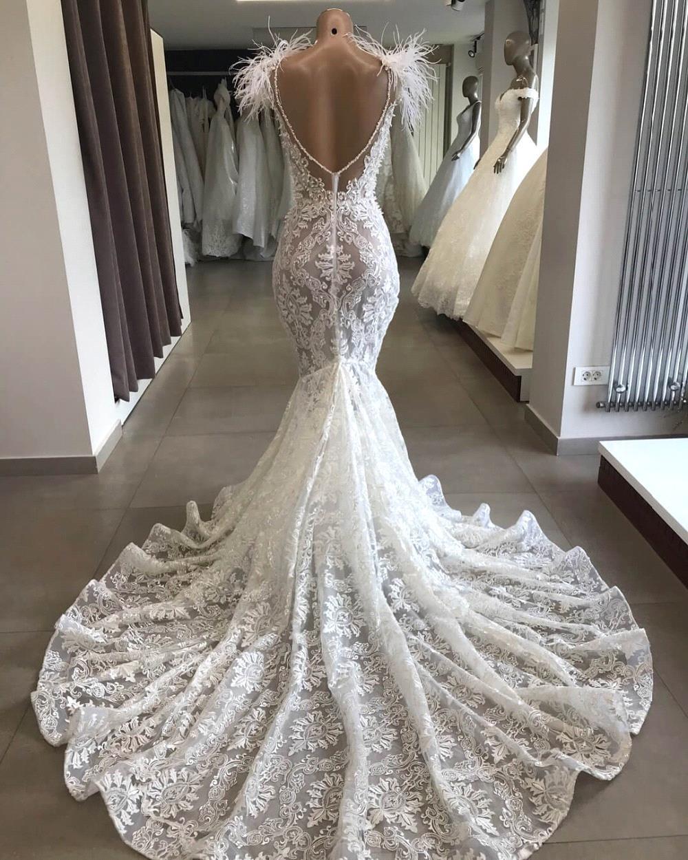 Langes Meerjungfrau-Sweetheart-Perlenapplikationen-Spitzen-Brautkleid