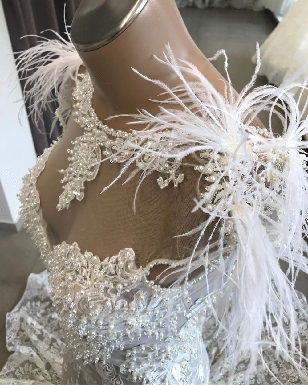 Langes Meerjungfrau-Sweetheart-Perlenapplikationen-Spitzen-Brautkleid