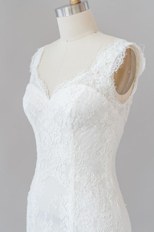 Langes Meerjungfrau-Sweetheart-Spitzenkleid ohne Rückenausschnitt für die Hochzeit