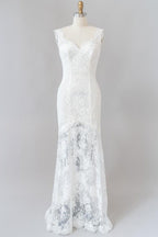 Langes Meerjungfrau-Sweetheart-Spitzenkleid ohne Rückenausschnitt für die Hochzeit
