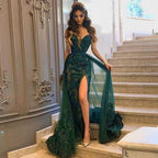 Long Mermaid Sweetheart Lace Prom Dresses with Slit