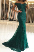 Abito da Ballo Lungo a Sirena con Scollatura a Cuore, Spalle Scoperte, in Tulle e Pizzo, Senza Schienale