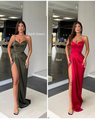 Langes Meerjungfrau-Ballkleid mit Herzausschnitt und ärmellosen Spaghettiträgern und Schlitz