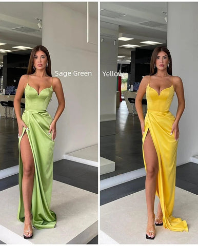 Langes Meerjungfrau-Ballkleid mit Herzausschnitt und ärmellosen Spaghettiträgern und Schlitz