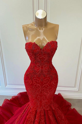 Long Mermaid Sweetheart Sleeveless Tulle Lace Prom Dresses