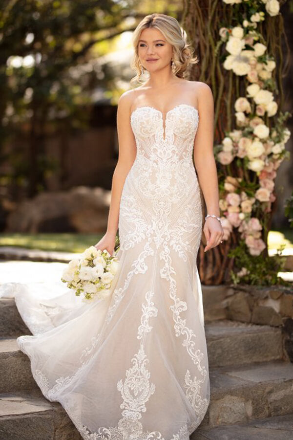 Langes Meerjungfrau-Sweetheart-Tüll-Kirchentrain-Hochzeitskleid
