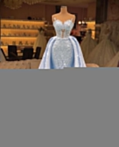 Long Mermaid Sweetheart Tulle Glitter Prom Dress with Detachable Sweep Train