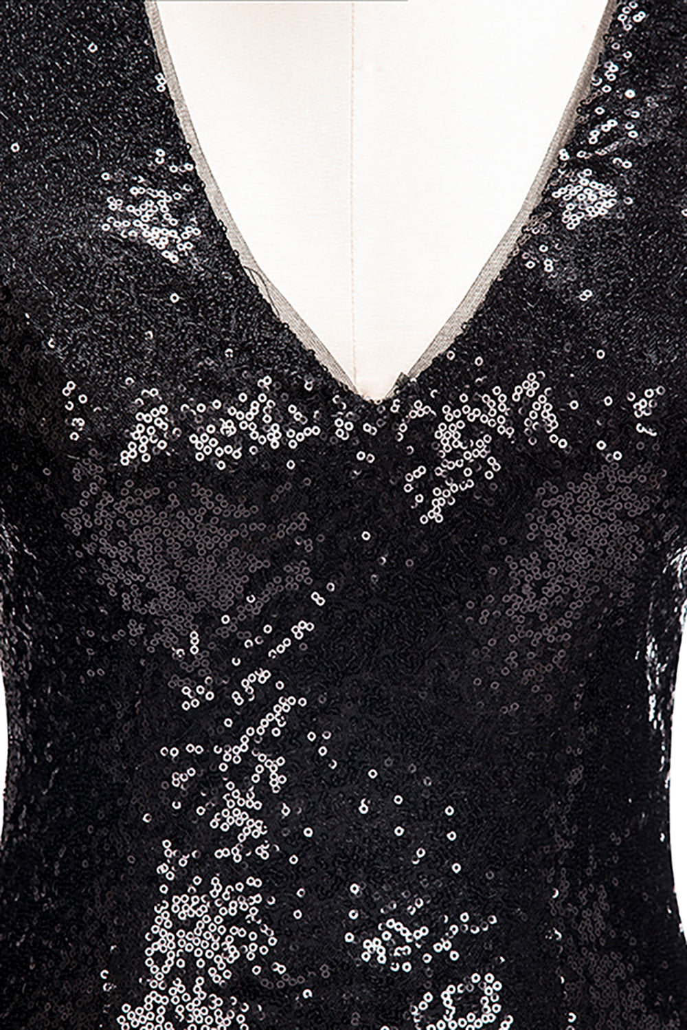 Vestidos de baile compridos sereia com decote em V e lantejoulas pretas com mangas