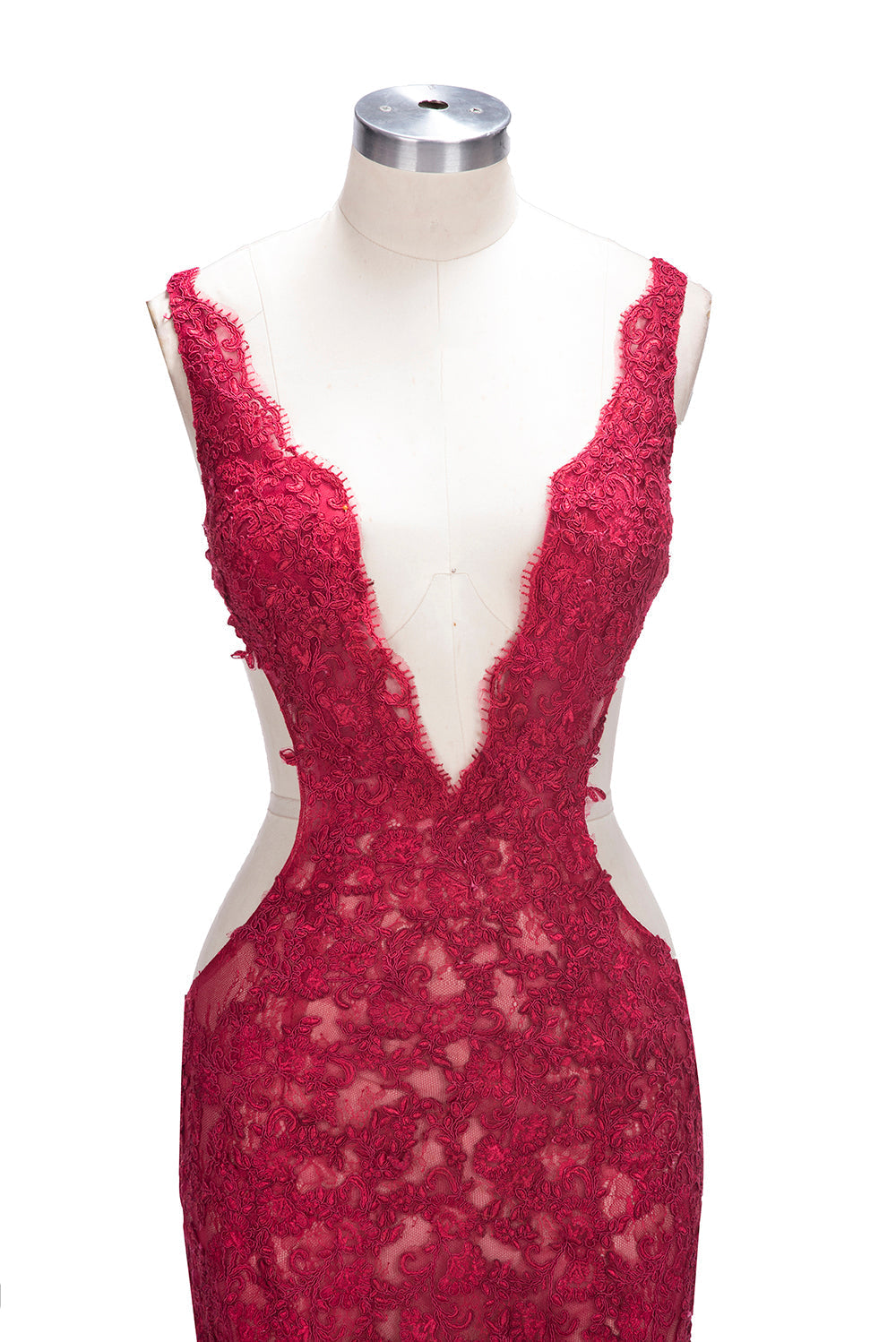 Vestidos de festa compridos com decote em V e aplicações de renda e racha