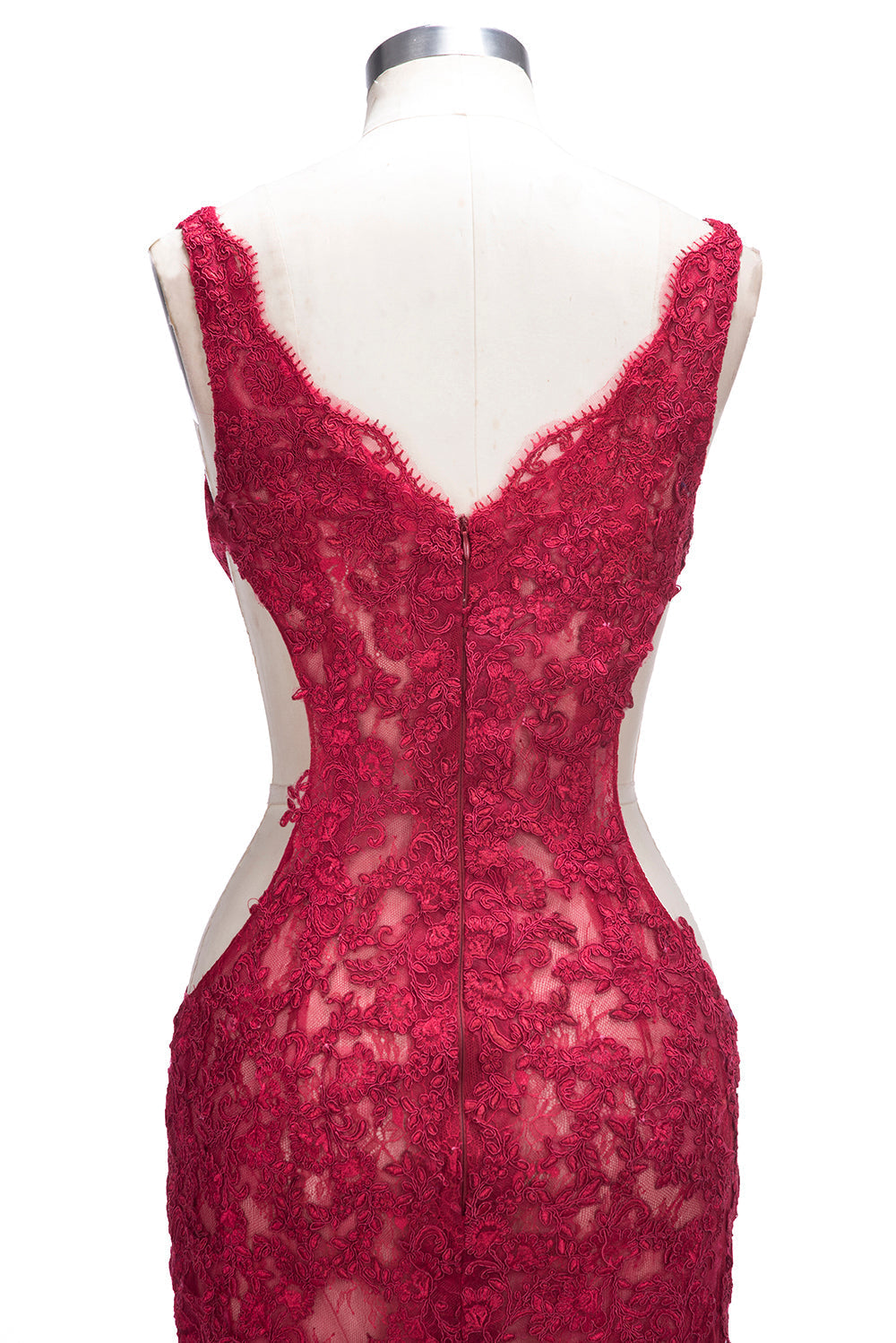 Vestidos de festa compridos com decote em V e aplicações de renda e racha