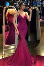 Long Mermaid V-neck Spaghetti Straps Backless Prom Dress